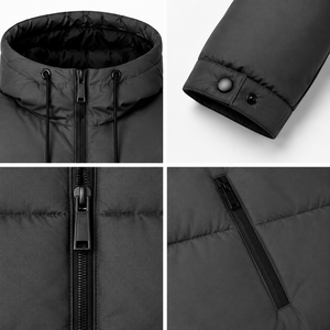 Blouson matelassé imperméable en gros avec capuche à cordon, poches zippées longues, poignets à boutons-pression, chaud et matelassé pour l'hiver, idéal pour l'extérieur et les loisirs - Product Image 4