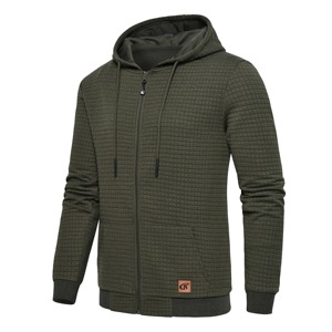 Sweat-shirt zippé à capuche pour homme en maille gaufrée, manches classiques, couleur unie, coupe décontractée ample, idéal pour l'hiver, avec poches et broderies - Product Image 2