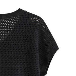 Haut en tricot pour femme à col en V et manches courtes, respirant, texturé, décontracté, coupe ample, pull à manches chauve-souris pour l'été - Product Image 2