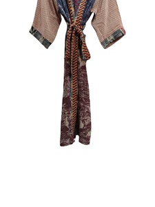 Indien Vintage Sari Soie Kimono Doux Soie Peignoir Patchwork Taille Libre Robe De Nuit Porter Multi Couleur Robe Confortable Maison Porter - Product Image 5