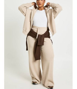 Wholesale Athletic <b>French</b> Terry Activewear Fitness Sweatsuit Winter Clothing Oversized Zipper Jacket Wide Leg Women 2PCS Set - Product Image 3