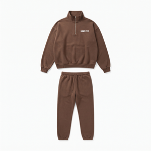 Conjunto de Sudadera con Capucha y Media Cremallera Oversize de Algodón Tejido para Hombre al por Mayor y Pantalón Jogger - Product Image 4