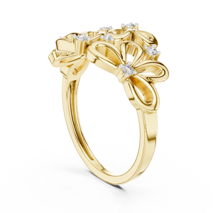 Anillo de Diamantes Cultivados en Laboratorio con Diseño Floral Abstracto, Oro Amarillo de 18 Quilates con Baño de Rodio, Lujoso, para Compromiso, Fiestas, Regalos, Uso Diario, para Mujer - Product Image 3