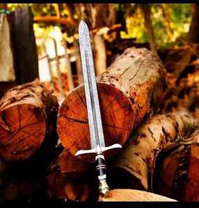 Épée viking en acier Damas de haute qualité avec fourreau en bois sculpté, style nordique médiéval, pour le camping en plein air, pour guerrier, avec étui - Product Image 3