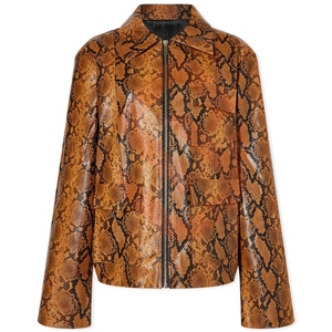 Women's Snake Print Leather Bomber Jacket Turn-down Collar Full Sleeve <b>Zipper</b> Closure Autumn Regular Length - Product Image 1