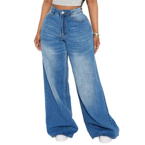 Pantalon large extensible à prix réduit 2026 pour femme, jean en denim, vêtements pour femme, jean en denim délavé taille basse personnalisé pour femme - Product Image 1
