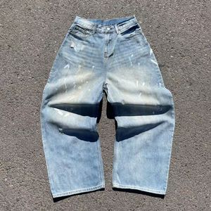 Jean en denim déchiré pour homme, taille mi-haute, coupe large et ample, délavé, style streetwear, respirant, uni, décontracté, été, bleu clair, en coton - Product Image 1
