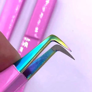 Pince à cils personnalisée avec logo, en acier inoxydable arc-en-ciel, à pointe incurvée de précision, outils d'extension de fibres - Product Image 1