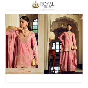 Oferta Especial en Trajes de Diseñador Pakistaníes para Fiestas y Festivales, Colección de Trajes de Seda Chinnon con Bordado - Product Image 6