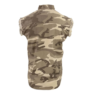 Mens Casual Camouflage Design Denim Sleeveless Shirt Breathable Cotton Biker Vest Stylish <b>Distressed</b> Raw Edge Design For Men - Product Image 6
