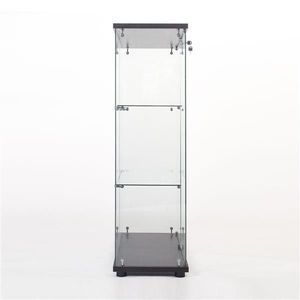Black One-Door Glass Display Cabinet with 3 Shelves for Home or Office Storage - Product Image 1