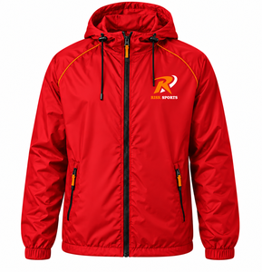 Chaqueta Impermeable Ligera con Capucha Roja para Exteriores, con Cuello Alto, Tejido Transpirable, Resistente al Viento, con Cierre Completo, para Senderismo y Running - Product Image 1