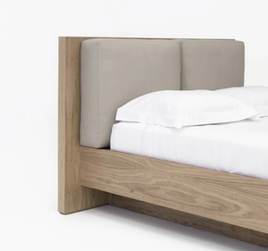 Lit plateforme moderne minimaliste en teck massif sculpté à la main avec rangement et tête de lit capitonnée, taille King, pour chambre à coucher - Product Image 5
