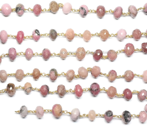 Chaîne en fil de rosary plaqué or 18 carats en argent sterling 925 avec rhodonite facettée en forme de rondelle pour la fabrication de bijoux - Product Image 3