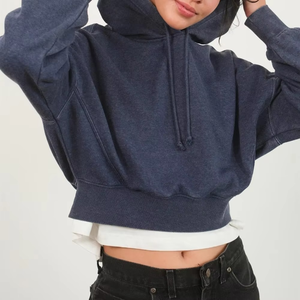 Sudadera con capucha para mujer, oversize, de invierno, tejida, lisa, con hombros caídos, lavado frontal, estilo streetwear, personalizada, venta al por mayor de fábrica - Product Image 3