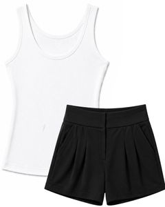 Manufacturer Custom <b>White</b> Tank Top With Black Shorts Women Summer Casual Two <b>Piece</b> <b>Set</b> Sleeveless Lounge Wear Outfit <b>Set</b> Soft - Product Image 1