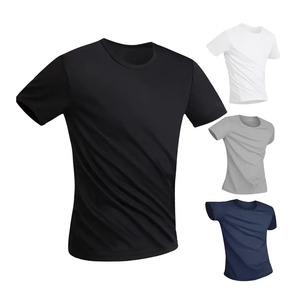 T-shirts pour hommes, coupe classique, haute élasticité, 100% coton, respirants, anti-rétrécissement, séchage rapide, fitness, grande taille, tissu tricoté décontracté - Product Image 2