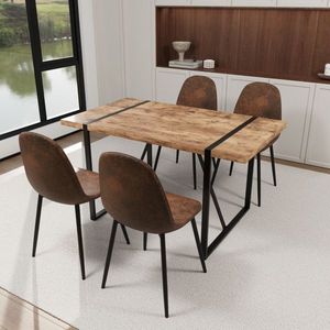 Juego de Comedor Moderno Rectangular Negro de 55 Pulgadas con 4 Sillas de Madera Estilo Medieval, MDF, Madera Oscura, para Cocina o Restaurante - Product Image 3