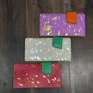 Cartera plegable de cuero reciclado metálico con pelo genuino de alta calidad para mujer, carteras largas Vintage, tarjetero, embrague - Product Image 4