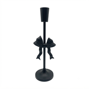Bow knot <b>Black</b> Finish Iron <b>Candlestick</b> Holders for Home Wedding Holiday Decoration Tabletop Handmade Candle Holders - Product Image 1