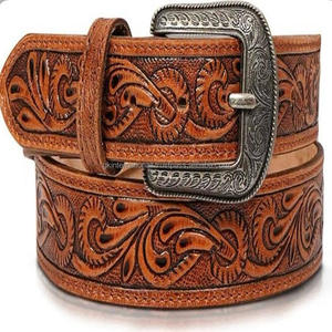 Cinturón de herramientas de cuero occidental de diseñador de pintura y tallado a mano floral personalizado para hombres y mujeres - Product Image 1