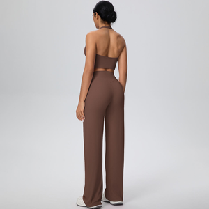 Conjunto de Yoga de 2 Piezas, Sin Tirantes, Cintura Alta, Largo Completo, Ropa Deportiva Sin Costuras, Transpirable, Estampado, Secado Rápido - Product Image 4
