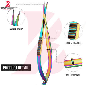 Ciseaux de beauté à ressort légers et durables en acier inoxydable à lame courbée de 4,5 pouces, couleur arc-en-ciel, avec logo personnalisé, fabriqués au Pakistan - Product Image 2
