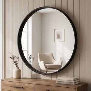 30 Inch <b>Round</b> <b>Black</b> Bathroom Vanity <b>Mirror</b> with Deep <b>Frame</b> - Product Image 1