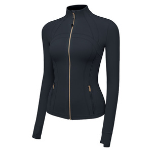 Nouvelle <span class=keywords><strong>veste</strong></span> de yoga à manches longues pour <span class=keywords><strong>femme</strong></span>, printemps/<span class=keywords><strong>été</strong></span>, en spandex uni, col montant, fermeture éclair dorée, haute élasticité, pour course en extérieur - Product Image 4