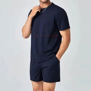 ชุดเซ็ตเสื้อยืดแขนสั้นและกางเกงขาสั้นผู้ชาย ผ้าคอตตอนเทอร์รี่ 100% ระบายอากาศ แห้งเร็ว สไตล์ลำลองสปอร์ต สำหรับฤดูร้อนใหม่  รับสกรีนโลโก้ได้ - Product Image 1