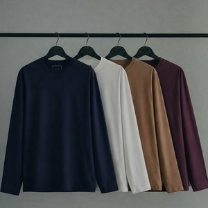 Vente en gros de t-shirts à manches longues 100% coton pour hommes, de haute qualité, coupe classique, motif uni, séchage rapide, respirant, écologique, 220g - Product Image 6