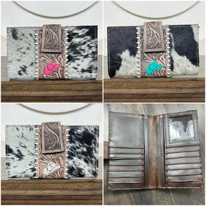 Nueva Cartera de Cuero Vacuno con Pelo Estilo Occidental, Cartera Larga Bifold de Cuero Repujado Hecha a Mano con Múltiples Ranuras para Tarjetas - Product Image 5