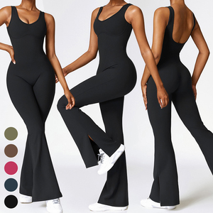 Custom Fashion Seamless High Waist Yoga <b>Jumpsuit</b> Solid Color Full Length Bodysuit With Hollow Out Back Design For Women Fitness - Product Image 6