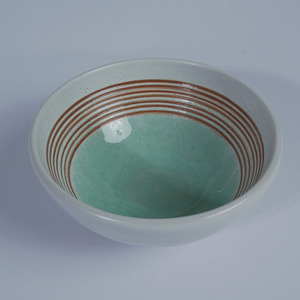 White Speckled Ceramic Small Serving Bowl 13.5x6cm Aqua Center Brown Stripe Eco-Friendly Dishwasher Safe Microwave Stackable - Product Image 3