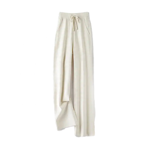 Women's Straight Knitted <b>Wool</b> <b>Pants</b> Solid Color Drawstring Casual Loose Fit Full Length Breathable Winter - Product Image 1