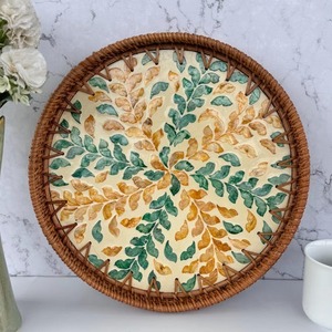 Handmade Rattan <b>Round</b> Tray Decorative Mother of Pearl Tray Woven Home Restaurant Decor Food Tray made in Vietnam - Product Image 2