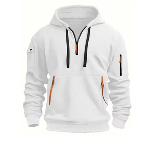 Sudadera con capucha negra para hombre, media cremallera, corte regular, color liso, con bolsillo, estilo casual, para otoño, transpirable, de poliéster y forro polar, ODM - Product Image 3