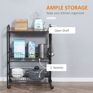 Carrello da Cucina Moderno in Metallo con 3 Ripiani a Cesto e Ganci Laterali, Portatile e con Struttura in Ferro - Product Image 4