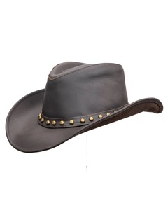 Chapeau de cowboy antique en cuir marron clouté, style western, à large bord, pour l'équitation, le ranch et la vie à la campagne, pour homme - Product Image 1