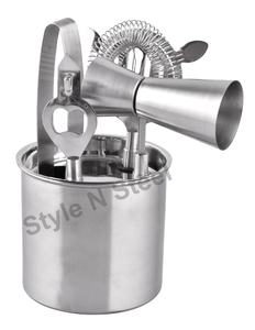 Ensemble d'outils de bar en acier inoxydable de qualité supérieure 5PC Shaker à cocktail et baignoires Kit cadeau de mixologie pour les barmans Prix de gros - Product Image 2