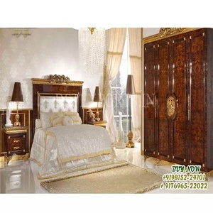 Juego de dormitorio King moderno, acabado brillante de nogal exclusivo, acabado alto brillante, muebles de dormitorio, cama de nogal curvada excelente - Product Image 1