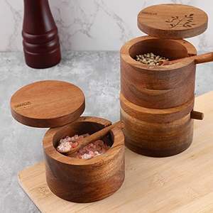 Pot en bois multifonctionnel avec couvercle pour ranger les épices de cuisine, les fruits secs, les collations, les céréales et les grains de café - Product Image 1