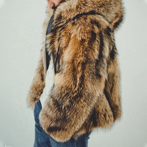 Custom <b>Men's</b> Winter <b>Warm</b> Faux Wool Blend Fox Fur Overcoat with Hooded Design Luxury Fur Collar Anti-Wrinkle Floral Pattern - Product Image 2