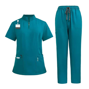 Hospital Medical Denim <b>Doctor</b> Scrub Suits Unisex Knitted Fabric Custom Logo Scrub <b>Sets</b> - Product Image 1