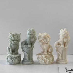 Lion Dragon Column Handmade Gypsum Cement <b>Epoxy</b> <b>Resin</b> Silicone Mold - Product Image 2