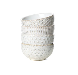Ensemble de 4 bols en céramique gaufrés, empilables, modernes, blancs, petits, pour glaces, collations, sauces et desserts - Product Image 3