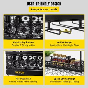 Estante de copa de vino montado en la pared negro ajustable de 18,9-35,8 pulgadas, estante de vino colgante de 35,8x13 pulgadas para bares, cafeterías, cocinas - Product Image 5