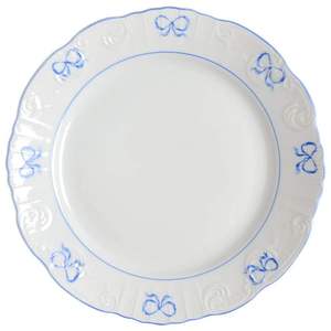 Assiette de présentation en métal bleue à bord festonné avec nœud, vente en gros |   Sous-plat de mariage en métal de 33 cm |   Assiette de service décorative gaufrée pour événements - Product Image 1