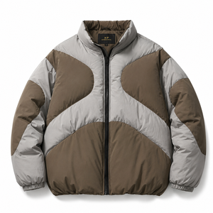 Men's Color Blocking Puffer Jacket Stand Collar Zipper Closure Windproof <b>Thick</b> Polyester Wadding Casual <b>Winter</b> <b>Coat</b> - Product Image 3
