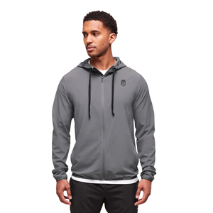<b>Men</b> Slim Fit Hooded <b>Track</b> <b>Jacket</b> Lightweight Zip Up Windbreaker Running Training Sportswear Casual Activewear Grey Coat - Product Image 1